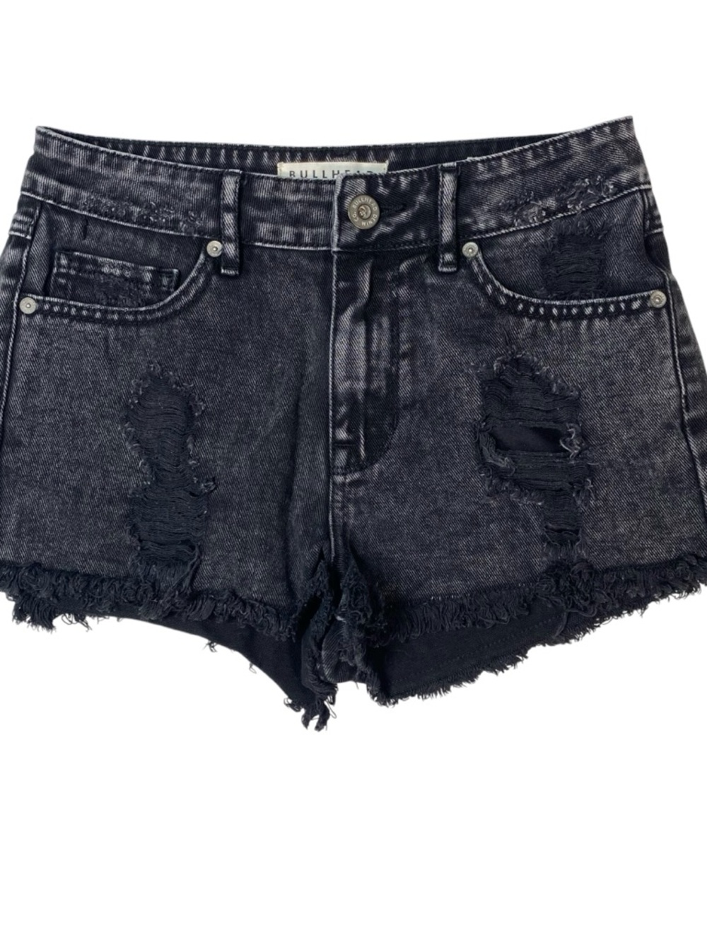 Bullhead Denim Co High Rise Distressed Black Denim Shorts Size 3 Indie Sleaze